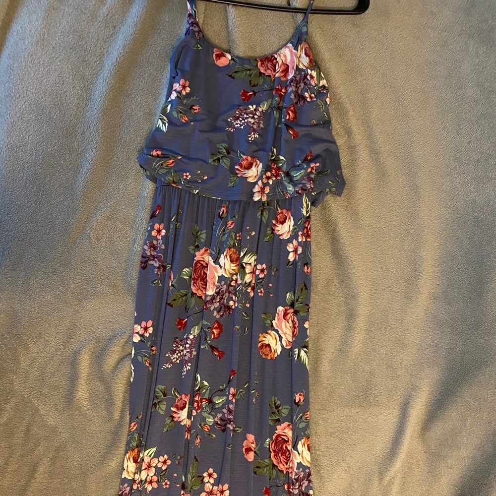 Lush Spaghetti Strap Blue Floral Sun Dress